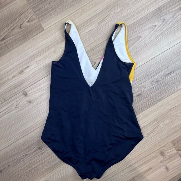 Boden Colorblock One Piece Swimsuit Navy Pink Yellow US 14R - Picture 3 of 5